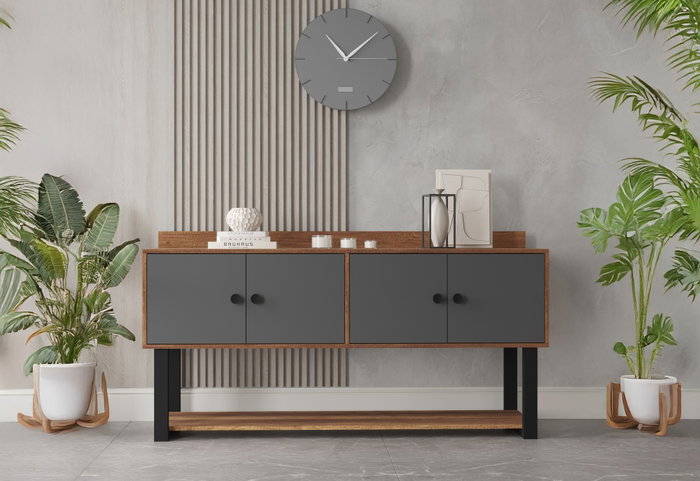 Hanah Home Consola Mn04-Ba, 180x93.2x85 cm, Tablero de Partículas Melaminado, Nogal y Antracita
